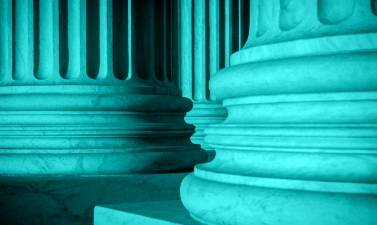 Close up of columns with blue overlay