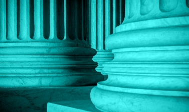 Close up of columns with blue overlay