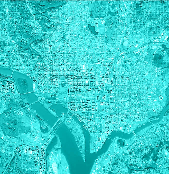 Aerial photo of DC with blue overlay