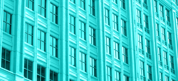 building windows with blue overlay